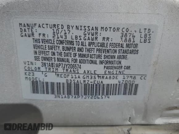 ✅ 2018 Nissan Sentra SR • VIN: 3N1AB7AP7JY206574 • Lot: 84631045. Wystawiony na Copart z przebiegiem 139 505 mil. Bezpłatny archiwum sprzedaży aukcyjnych z USA i szczegółowy raport historii pojazdu na DreamBid. Zdjęcie 13.