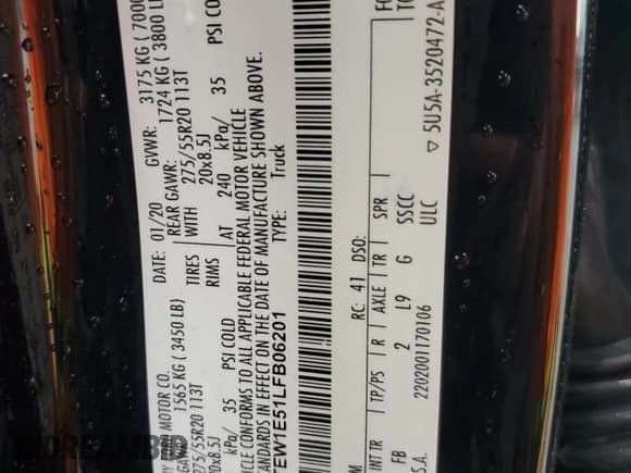 ✅ 2020 Ford F-150 XLT • VIN: 1FTEW1E51LFB06201 • Lot: 81901715. Wystawiony na Copart z przebiegiem 58 400 mil. Bezpłatny archiwum sprzedaży aukcyjnych z USA i szczegółowy raport historii pojazdu na DreamBid. Zdjęcie 12.