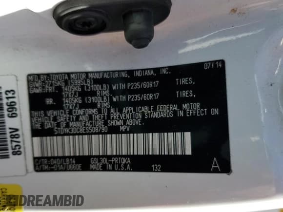 ✅ 2014 Toyota Sienna XLE • VIN: 5TDYK3DC8ES508790 • Lot: 90647505. Listed on Copart with 141,327 mi. Free auction sales archive from the USA and detailed vehicle history report at DreamBid. Image 14.
