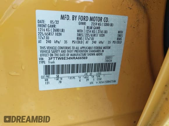 ✅ 2022 Ford Maverick XL • VIN: 3FTTW8E34NRA66569 • Лот: 41714000. Опубликован ранее на IAAI с пробегом 47 557 миль. Бесплатный доступ к архиву аукционных продаж из США и подробный отчёт об истории автомобиля на DreamBid. Изображение 9.