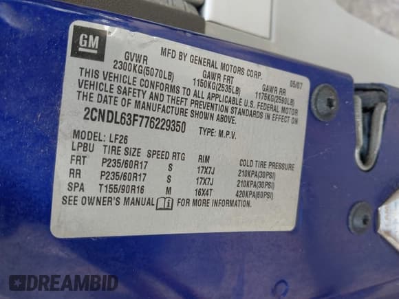 ✅ 2007 Chevrolet Equinox LT • VIN: 2CNDL63F776229350 • Лот: 42771971. Опубликован ранее на IAAI с пробегом 114 198 миль. Бесплатный доступ к архиву аукционных продаж из США и подробный отчёт об истории автомобиля на DreamBid. Изображение 9.