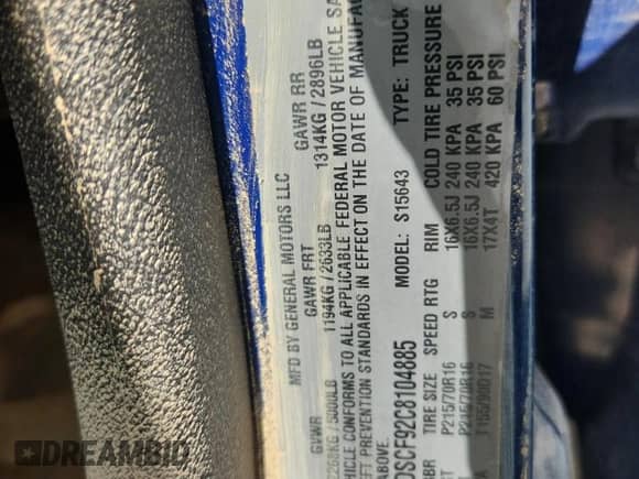 2012 Chevrolet Colorado 1LT with VIN 1GCDSCF92C8104885, listed as a Copart auction lot 64305275 with Not provided miles and Salvage title. Bid and sale history available at DreamBid. Image 12.