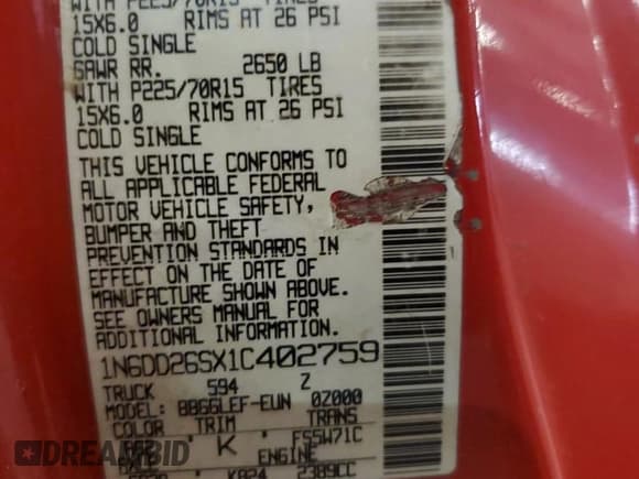 ✅ 2001 Nissan Frontier XE • VIN: 1N6DD26SX1C402759 • Lot: 81630315. Listed on Copart with 348,888 mi. Free auction sales archive from the USA and detailed vehicle history report at DreamBid. Image 12.