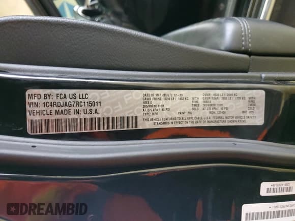 ✅ 2024 Dodge Durango SXT • VIN: 1C4RDJAG7RC115011 • Lot: 69685895. Listed on Copart with 41,249 mi. Free auction sales archive from the USA and detailed vehicle history report at DreamBid. Image 14.