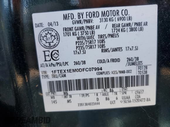 ✅ 2013 Ford F-150 XL • VIN: 1FTEX1EM0DFC07994 • Lot: 85668095. Listed on Copart with 198,794 mi. Free auction sales archive from the USA and detailed vehicle history report at DreamBid. Image 13.