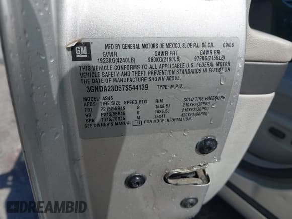 ✅ 2007 Chevrolet HHR LT • VIN: 3GNDA23D57S544139 • Lot: 41767707. Listed on IAAI with 191,292 mi. Free auction sales archive from the USA and detailed vehicle history report at DreamBid. Image 9.