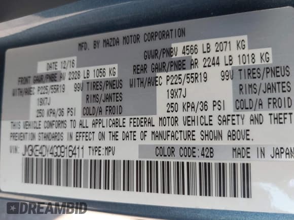 ✅ 2016 Mazda CX-5 Grand Touring • VIN: JM3KE4DY4G0916411 • Lot: 43258525. Wystawiony na IAAI z przebiegiem 48 743 mil. Bezpłatny archiwum sprzedaży aukcyjnych z USA i szczegółowy raport historii pojazdu na DreamBid. Zdjęcie 9.