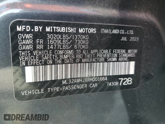 ✅ 2024 Mitsubishi Mirage Black Edition • VIN: ML32AWHJXRH001664 • Лот: 56316445. Опубликован ранее на Copart с пробегом 41 565 миль. Бесплатный доступ к архиву аукционных продаж из США и подробный отчёт об истории автомобиля на DreamBid. Изображение 13.