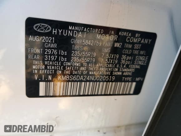 ✅ 2022 Hyundai Santa Fe SEL Convenience • VIN: KM8S6DA24NU020519 • Lot: 78563683. Wystawiony na Copart z przebiegiem 24 312 mil. Bezpłatny archiwum sprzedaży aukcyjnych z USA i szczegółowy raport historii pojazdu na DreamBid. Zdjęcie 14.