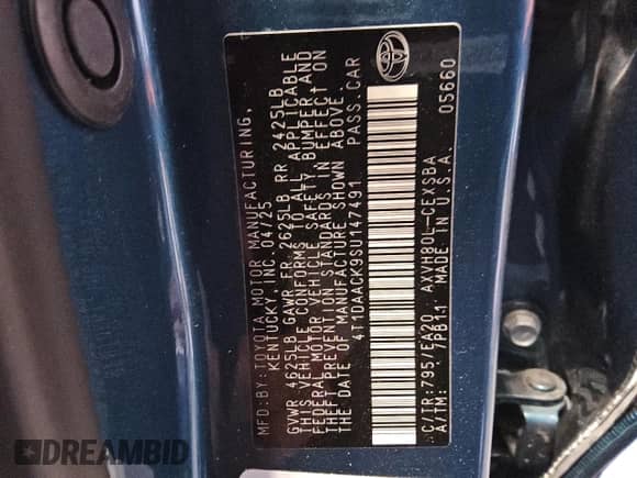 2025 Toyota Camry SE with VIN 4T1DAACK9SU147491, listed as a Copart auction lot 90618325 with 7,774 mi miles and Clean title. Bid and sale history available at DreamBid. Image 12.