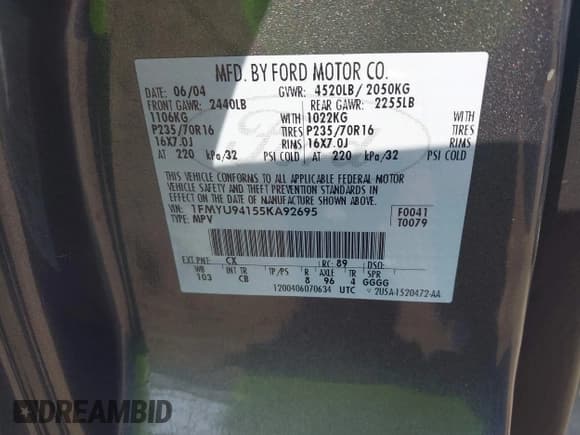 ✅ 2005 Ford Escape Limited • VIN: 1FMYU94155KA92695 • Lot: 42277767. Listed on IAAI with Not provided. Free auction sales archive from the USA and detailed vehicle history report at DreamBid. Image 9.