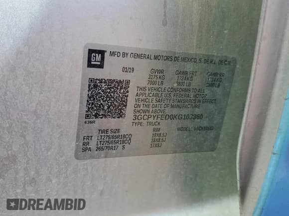 ✅ 2019 Chevrolet Silverado 1500 LT Trail Boss • VIN: 3GCPYFED0KG103360 • Lot: 81029535. Listed on Copart with 167,715 mi. Free auction sales archive from the USA and detailed vehicle history report at DreamBid. Image 12.