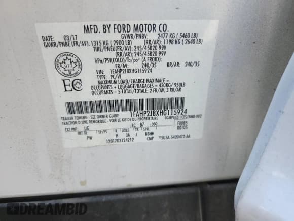 ✅ 2017 Ford Taurus Limited • VIN: 1FAHP2J8XHG115924 • Lot: 69607895. Listed on Copart with 82,433 mi. Free auction sales archive from the USA and detailed vehicle history report at DreamBid. Image 12.