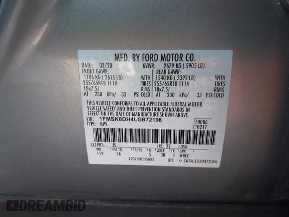 ✅ 2020 Ford Explorer XLT • VIN: 1FMSK8DH4LGB72198 • Lot: 41794957. Wystawiony na IAAI z przebiegiem 44 139 mil. Bezpłatny archiwum sprzedaży aukcyjnych z USA i szczegółowy raport historii pojazdu na DreamBid. Zdjęcie 9.