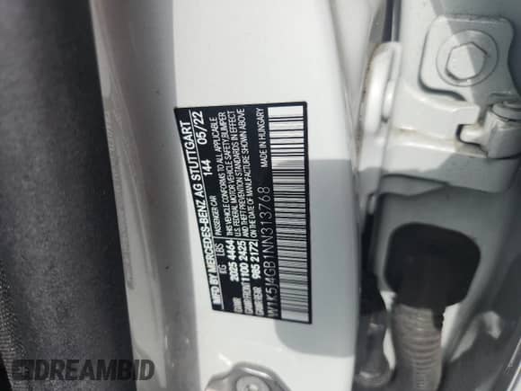 2022 Mercedes-Benz CLA 250 с VIN W1K5J4GB1NN313768, выставлен на аукционе Copart как лот 59884515 с пробегом 35 850 миль миль и На запчасти • Non repairable. История ставок и продаж доступна на DreamBid. Изображение 12.