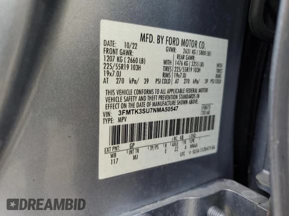 ✅ 2022 Ford Mustang Mach-E Premium • VIN: 3FMTK3SU7NMA50547 • Лот: 86777175. Опубликован ранее на Copart с пробегом 21 820 миль. Бесплатный доступ к архиву аукционных продаж из США и подробный отчёт об истории автомобиля на DreamBid. Изображение 13.