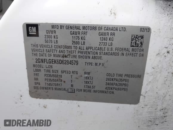 ✅ 2013 Chevrolet Equinox LTZ • VIN: 2GNFLGEK6D6284579 • Lot: 43651540. Listed on IAAI with 171,896 mi. Free auction sales archive from the USA and detailed vehicle history report at DreamBid. Image 9.