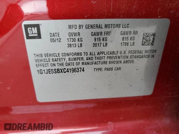 2012 Chevrolet Sonic LTZ z VIN 1G1JE5SBXC4196374, wystawiony jako Copart lot #84453444 z przebiegiem 148 376 mil mil oraz Szkoda całkowita • Salvage title. Historia ofert i sprzedaży dostępna na DreamBid. Obrazek 12.