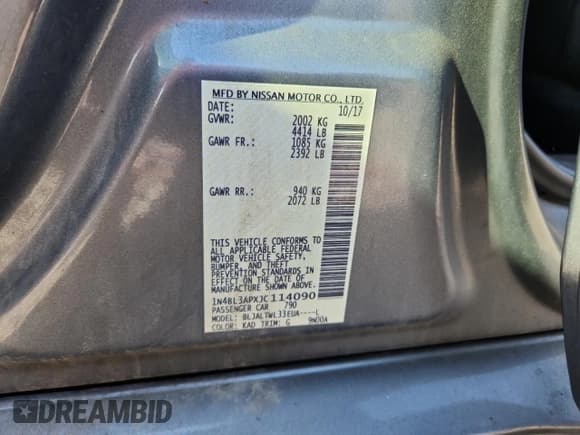 ✅ 2018 Nissan Altima SL • VIN: 1N4BL3APXJC114090 • Lot: 91412985. Listed on Copart with 109,336 mi. Free auction sales archive from the USA and detailed vehicle history report at DreamBid. Image 12.