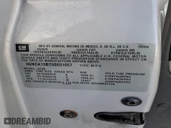 ✅ 2009 Chevrolet HHR LS • VIN: 3GNCA13B79S601657 • Лот: 95484335. Опубликован ранее на Copart с пробегом 147 182 миль. Бесплатный доступ к архиву аукционных продаж из США и подробный отчёт об истории автомобиля на DreamBid. Изображение 13.