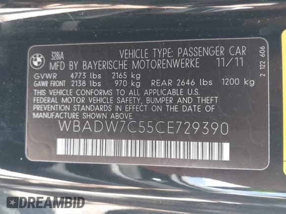 ✅ 2012 BMW 3 Series 328i • VIN: WBADW7C55CE729390 • Lot: 42919107. Wystawiony na IAAI z przebiegiem 133 125 mil. Bezpłatny archiwum sprzedaży aukcyjnych z USA i szczegółowy raport historii pojazdu na DreamBid. Zdjęcie 9.