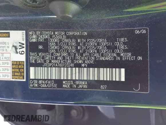 ✅ 2006 Toyota Highlander w/3rd Row • VIN: JTEDP21A760123248 • Лот: 43632923. Опубликован ранее на IAAI с пробегом 240 051 миль. Бесплатный доступ к архиву аукционных продаж из США и подробный отчёт об истории автомобиля на DreamBid. Изображение 9.