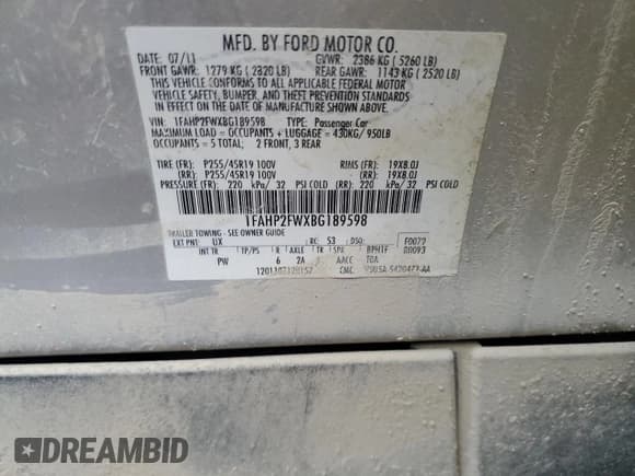 ✅ 2011 Ford Taurus Limited • VIN: 1FAHP2FWXBG189598 • Лот: 69874915. Опубликован ранее на Copart с пробегом 241 291 миль. Бесплатный доступ к архиву аукционных продаж из США и подробный отчёт об истории автомобиля на DreamBid. Изображение 12.