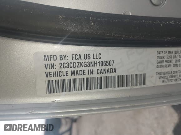 ✅ 2022 Dodge Challenger GT • VIN: 2C3CDZKG3NH196507 • Лот: 42456625. Опубликован ранее на IAAI с пробегом 36 067 миль. Бесплатный доступ к архиву аукционных продаж из США и подробный отчёт об истории автомобиля на DreamBid. Изображение 9.