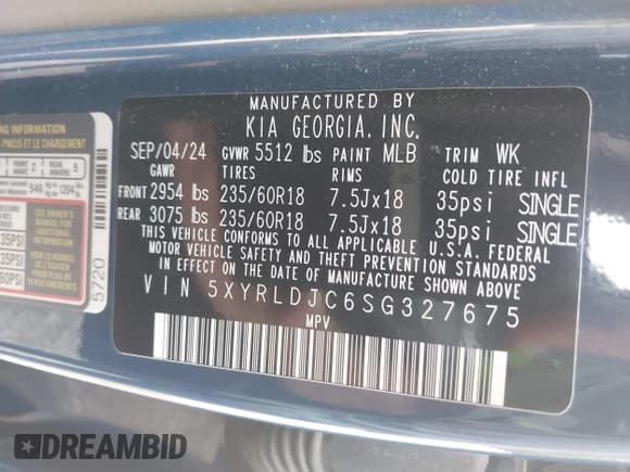 ✅ 2025 Kia Sorento S • VIN: 5XYRLDJC6SG327675 • Lot: 43388011. Listed on IAAI with 23,092 mi. Free auction sales archive from the USA and detailed vehicle history report at DreamBid. Image 9.