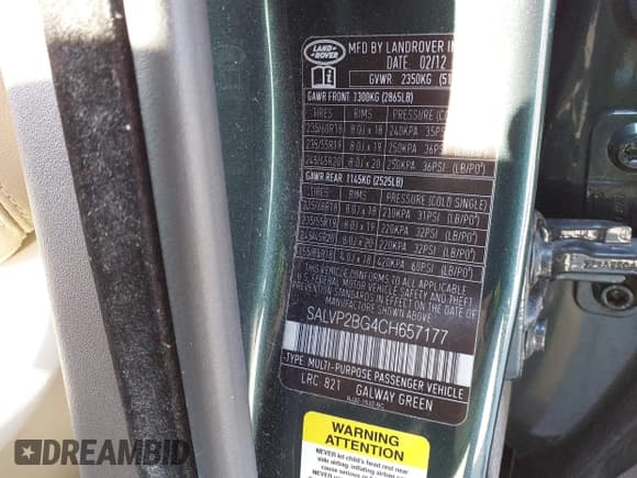 ✅ 2012 Land Rover Range Rover Evoque Pure Plus • VIN: SALVP2BG4CH657177 • Lot: 43147426. Listed on IAAI with 118,417 mi. Free auction sales archive from the USA and detailed vehicle history report at DreamBid. Image 9.