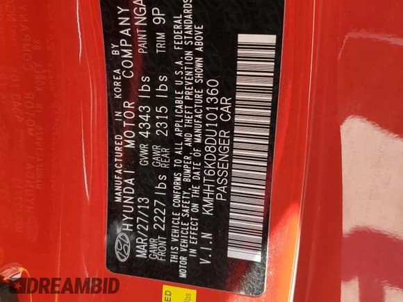 ✅ 2013 Hyundai Genesis Coupe 2.0T • VIN: KMHHT6KD8DU101360 • Lot: 61678305. Wystawiony na Copart z przebiegiem 63 190 mil. Bezpłatny archiwum sprzedaży aukcyjnych z USA i szczegółowy raport historii pojazdu na DreamBid. Zdjęcie 12.