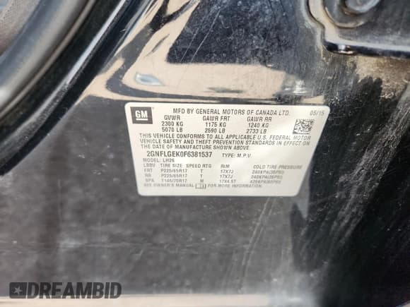 ✅ 2015 Chevrolet Equinox LT • VIN: 2GNFLGEK0F6381537 • Лот: 91450715. Опубликован ранее на Copart с пробегом 111 517 миль. Бесплатный доступ к архиву аукционных продаж из США и подробный отчёт об истории автомобиля на DreamBid. Изображение 13.