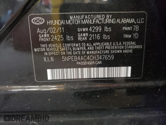 ✅ 2012 Hyundai Sonata GLS • VIN: 5NPEB4AC4CH347659 • Lot: 70049194. Listed on Copart with 162,118 mi. Free auction sales archive from the USA and detailed vehicle history report at DreamBid. Image 12.