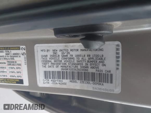 ✅ 2006 Toyota Corolla CE • VIN: 1NXBR32E06Z603066 • Lot: 43611011. Listed on IAAI with 195,645 mi. Free auction sales archive from the USA and detailed vehicle history report at DreamBid. Image 9.