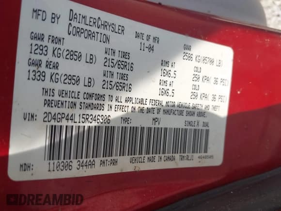 ✅ 2005 Dodge Caravan SXT • VIN: 2D4GP44L15R346306 • Лот: 43273994. Опубликован ранее на IAAI с пробегом 213 425 миль. Бесплатный доступ к архиву аукционных продаж из США и подробный отчёт об истории автомобиля на DreamBid. Изображение 9.