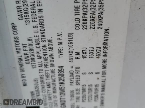 ✅ 2001 Chevrolet Blazer LT • VIN: 1GNDT13W51K250894 • Lot: 59919775. Wystawiony na Copart z przebiegiem 152 535 mil. Bezpłatny archiwum sprzedaży aukcyjnych z USA i szczegółowy raport historii pojazdu na DreamBid. Zdjęcie 13.