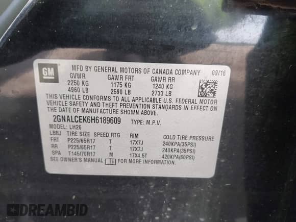 2017 Chevrolet Equinox LT with VIN 2GNALCEK6H6189609, listed as a IAAI auction lot 42932781 with 111,918 mi miles and . Bid and sale history available at DreamBid. Image 9.