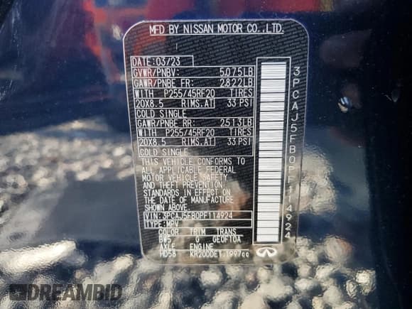 ✅ 2023 Infiniti QX50 Sport • VIN: 3PCAJ5FB0PF114924 • Lot: 63329525. Listed on Copart with 22,406 mi. Free auction sales archive from the USA and detailed vehicle history report at DreamBid. Image 13.