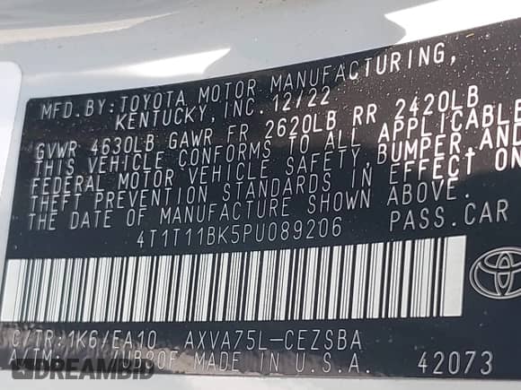 2023 Toyota Camry SE with VIN 4T1T11BK5PU089206, listed as a IAAI auction lot 42751729 with 14,798 mi miles and . Bid and sale history available at DreamBid. Image 9.