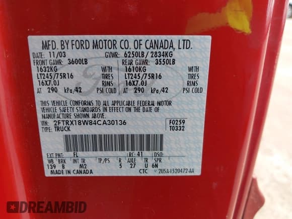 ✅ 2004 Ford F-150 XL • VIN: 2FTRX18W84CA30136 • Lot: 42692608. Listed on IAAI with 204,286 mi. Free auction sales archive from the USA and detailed vehicle history report at DreamBid. Image 9.