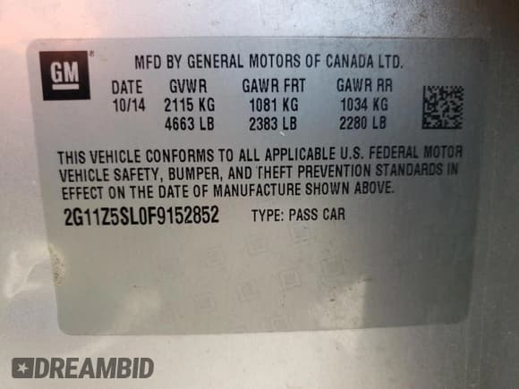 ✅ 2015 Chevrolet Impala LS • VIN: 2G11Z5SL0F9152852 • Лот: 65494954. Опубликован ранее на Copart с пробегом 178 001 миль. Бесплатный доступ к архиву аукционных продаж из США и подробный отчёт об истории автомобиля на DreamBid. Изображение 12.