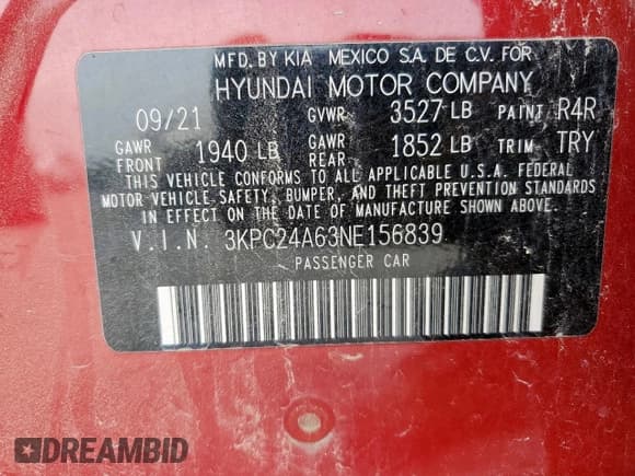 ✅ 2022 Hyundai Accent SE • VIN: 3KPC24A63NE156839 • Лот: 47782895. Опубликован ранее на Copart с пробегом 38 805 миль. Бесплатный доступ к архиву аукционных продаж из США и подробный отчёт об истории автомобиля на DreamBid. Изображение 13.