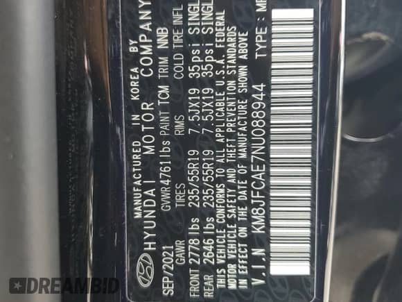 2022 Hyundai Tucson N Line z VIN KM8JFCAE7NU088944, wystawiony jako Copart lot #67253035 z przebiegiem 34 913 mil mil oraz Szkoda całkowita • Salvage title. Historia ofert i sprzedaży dostępna na DreamBid. Obrazek 14.