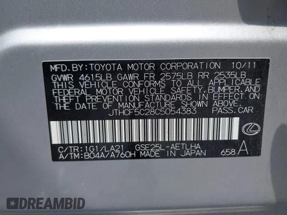 ✅ 2012 Lexus IS 250 • VIN: JTHCF5C28C5054383 • Lot: 42738269. Listed on IAAI with 122,959 mi. Free auction sales archive from the USA and detailed vehicle history report at DreamBid. Image 9.