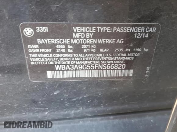 ✅ 2015 BMW 3 Series 335i • VIN: WBA3A9G55FNS66820 • Lot: 45654955. Wystawiony na Copart z przebiegiem Nie podano. Bezpłatny archiwum sprzedaży aukcyjnych z USA i szczegółowy raport historii pojazdu na DreamBid. Zdjęcie 12.