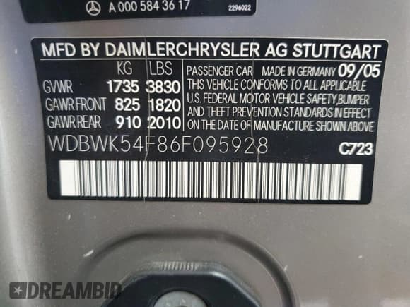 ✅ 2006 Mercedes-Benz SLK 280 • VIN: WDBWK54F86F095928 • Lot: 92979135. Listed on Copart with 121,404 mi. Free auction sales archive from the USA and detailed vehicle history report at DreamBid. Image 12.