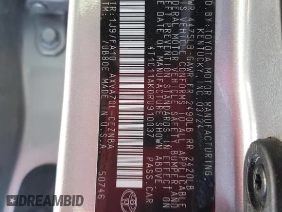 ✅ 2024 Toyota Camry LE • VIN: 4T1C11AK0RU910037 • Lot: 93300385. Listed on Copart with 39,020 mi. Free auction sales archive from the USA and detailed vehicle history report at DreamBid. Image 12.