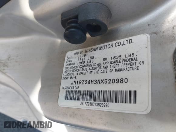 ✅ 1992 Nissan 300ZX • VIN: JN1RZ24H3NX520980 • Lot: 42619200. Wystawiony na IAAI z przebiegiem 228 598 mil. Bezpłatny archiwum sprzedaży aukcyjnych z USA i szczegółowy raport historii pojazdu na DreamBid. Zdjęcie 9.