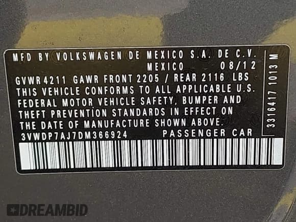 ✅ 2013 Volkswagen Jetta SE • VIN: 3VWDP7AJ7DM366924 • Lot: 42436154. Wystawiony na IAAI z przebiegiem 160 518 mil. Bezpłatny archiwum sprzedaży aukcyjnych z USA i szczegółowy raport historii pojazdu na DreamBid. Zdjęcie 9.