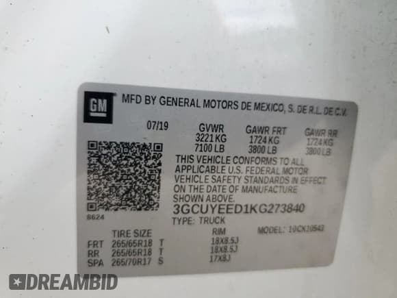 ✅ 2019 Chevrolet Silverado 1500 RST • VIN: 3GCUYEED1KG273840 • Lot: 83783625. Listed on Copart with 53,303 mi. Free auction sales archive from the USA and detailed vehicle history report at DreamBid. Image 12.